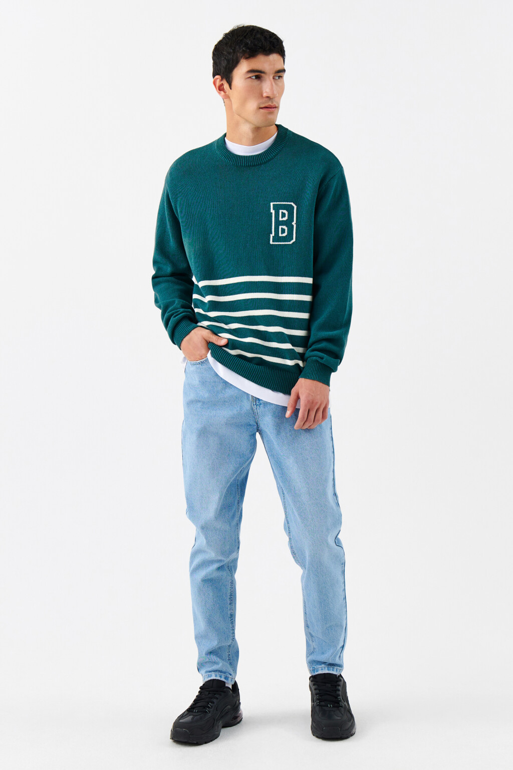 Джемпер хлопковый вязаный с принтом - цвет зеленый - 4