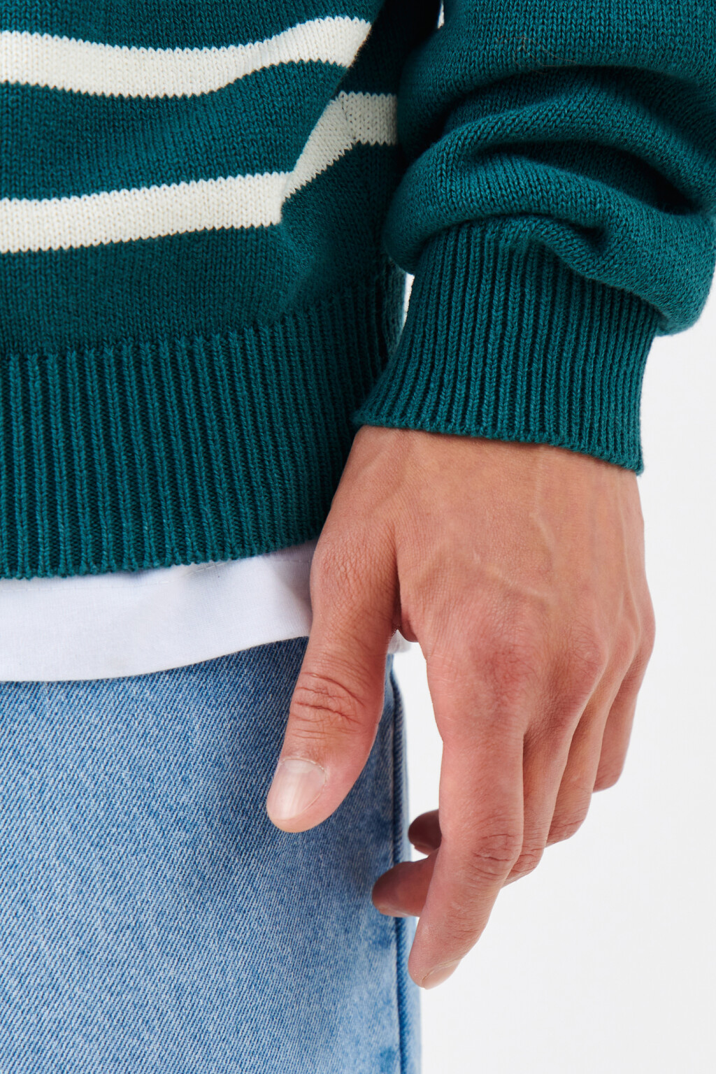 Джемпер хлопковый вязаный с принтом - цвет зеленый - 6