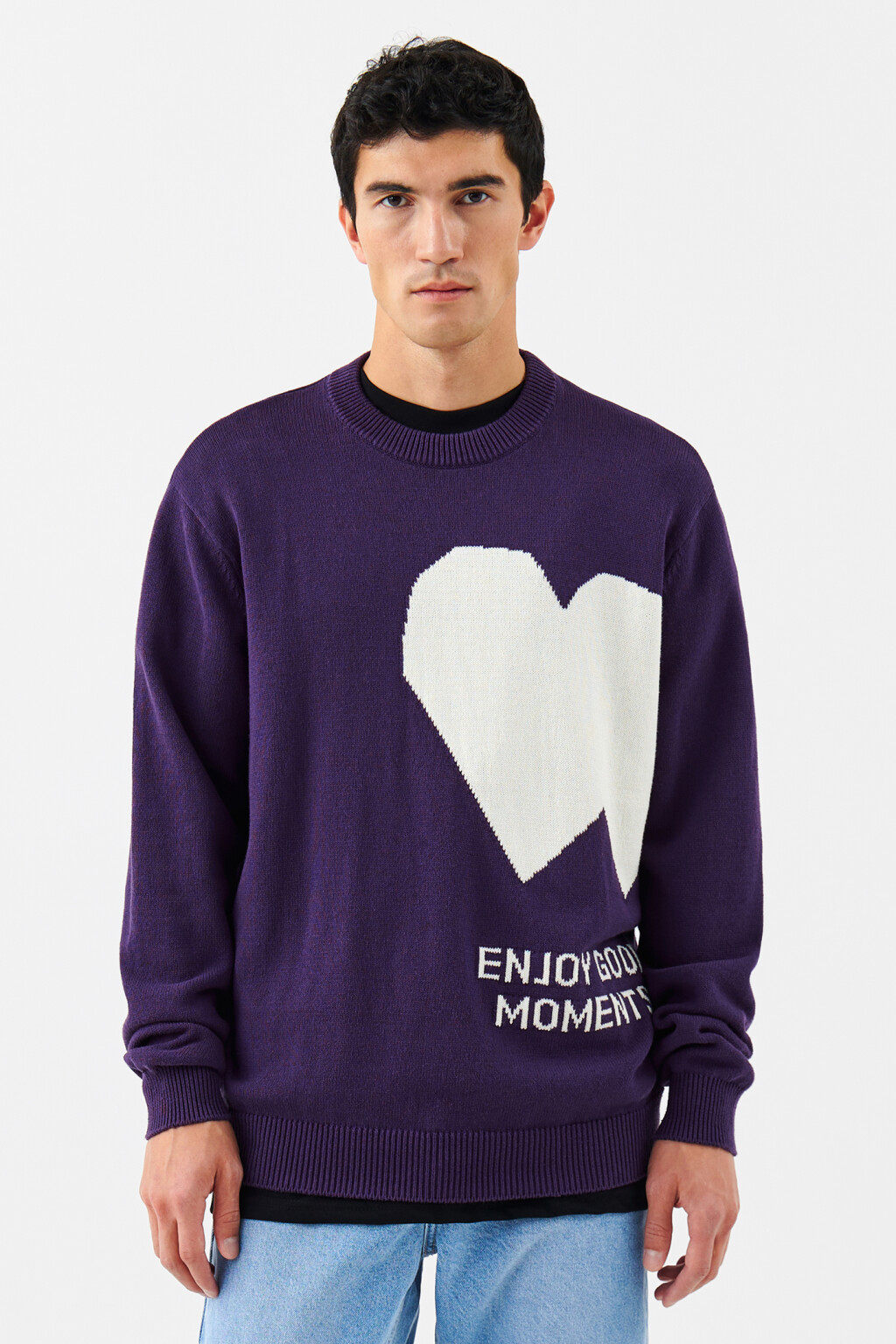 Джемпер хлопковый вязаный с принтом - цвет фиолетовый - 2