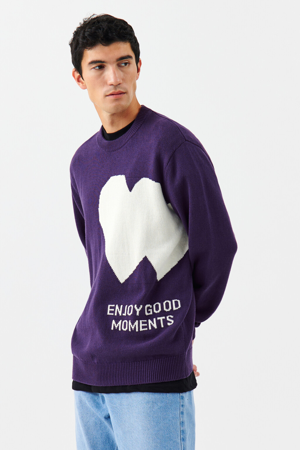 Джемпер хлопковый вязаный с принтом - цвет фиолетовый - 3