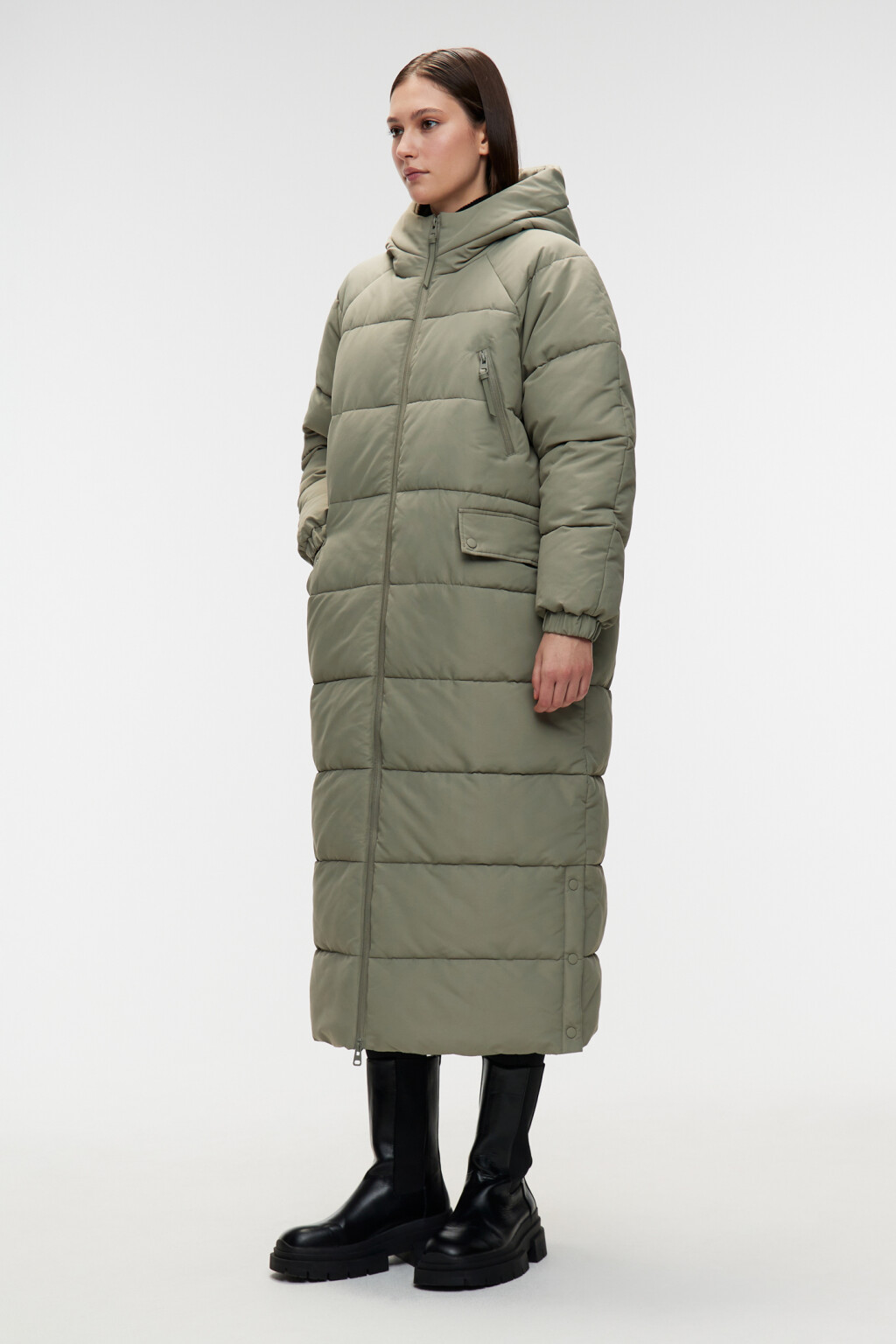 Пальто зимнее стеганое с капюшоном - цвет мятный - 2
