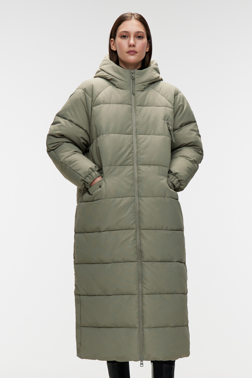 Пальто зимнее стеганое с капюшоном - цвет мятный - 8
