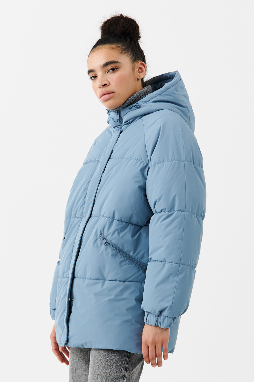 Пуховик стеганый демисезонный с капюшоном - цвет голубой - 2