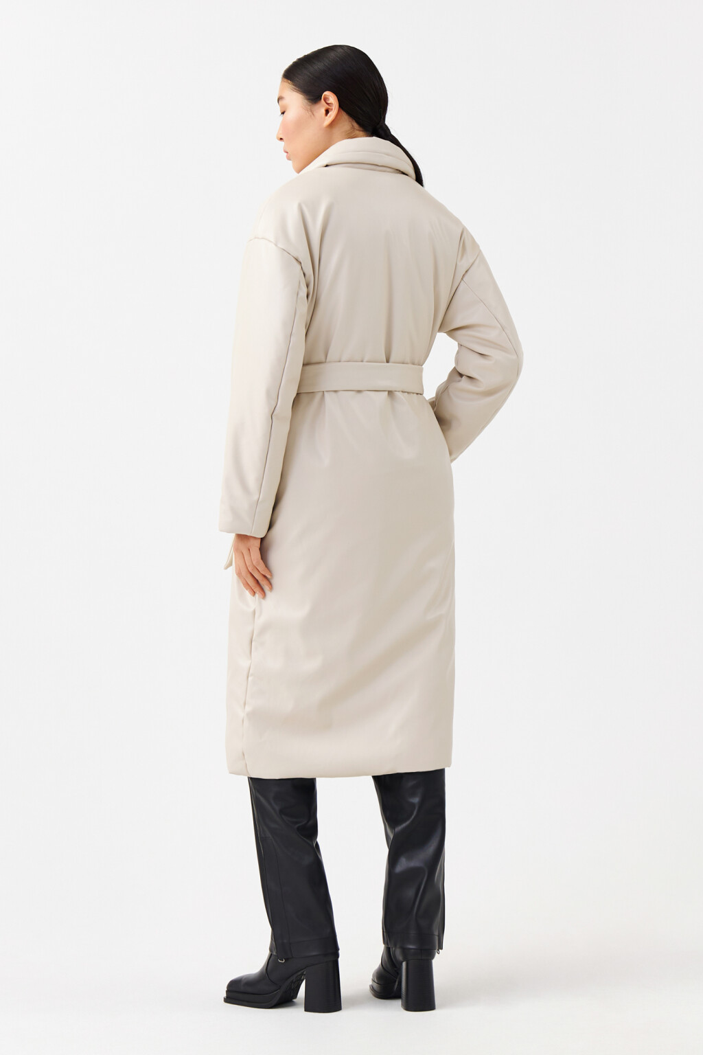 Пальто утепленное из искусственной кожи - цвет бежевый - 3