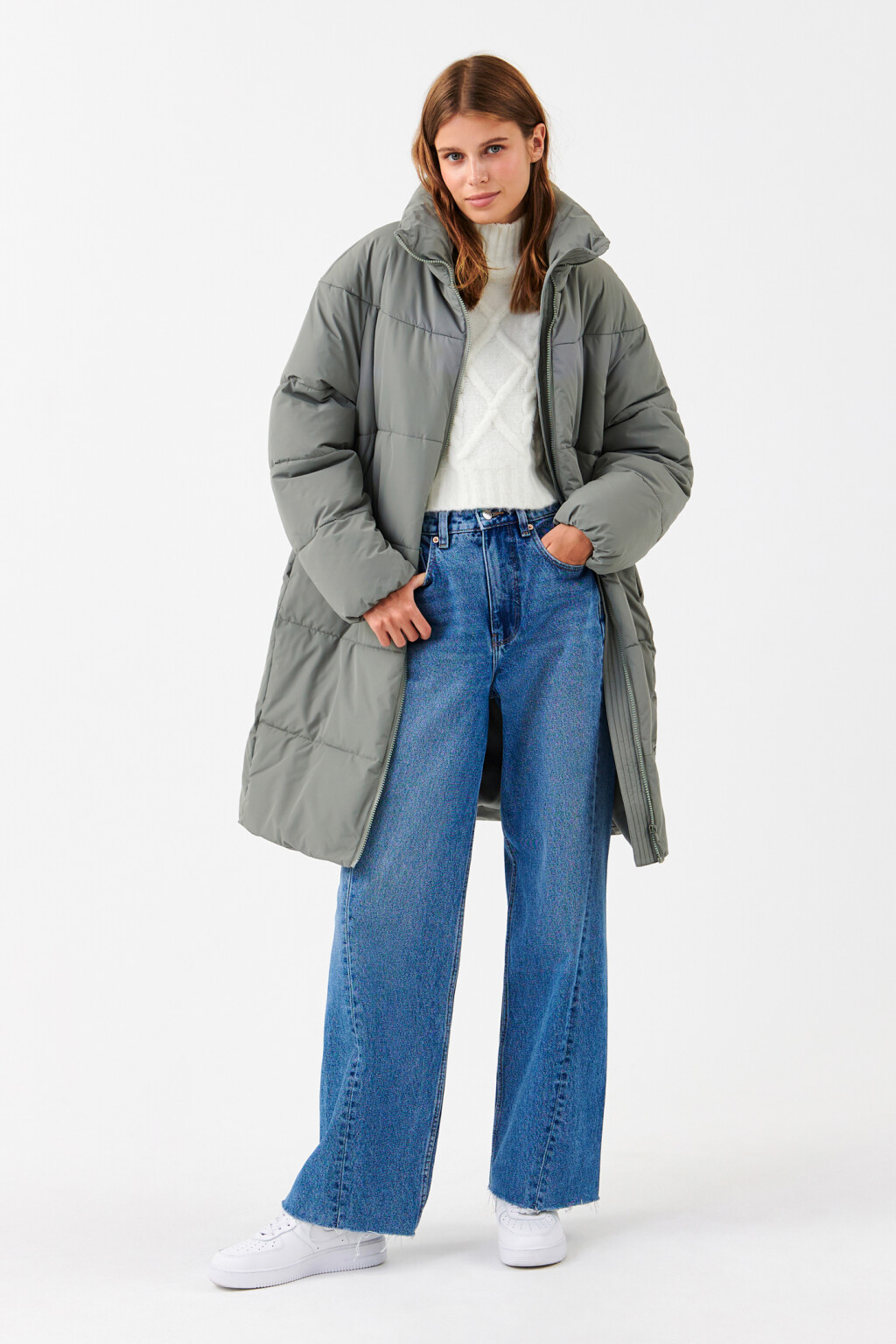 Пуховик зимний с воротником-стойкой - цвет мятный - 4
