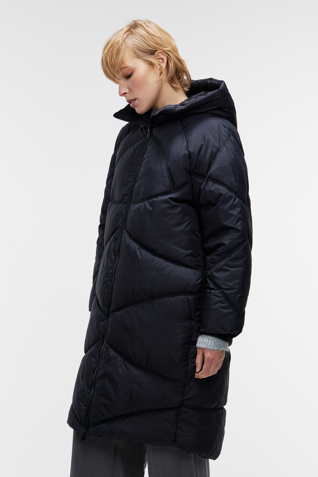 Пальто зимнее стеганое утепленное - цвет черный - 2