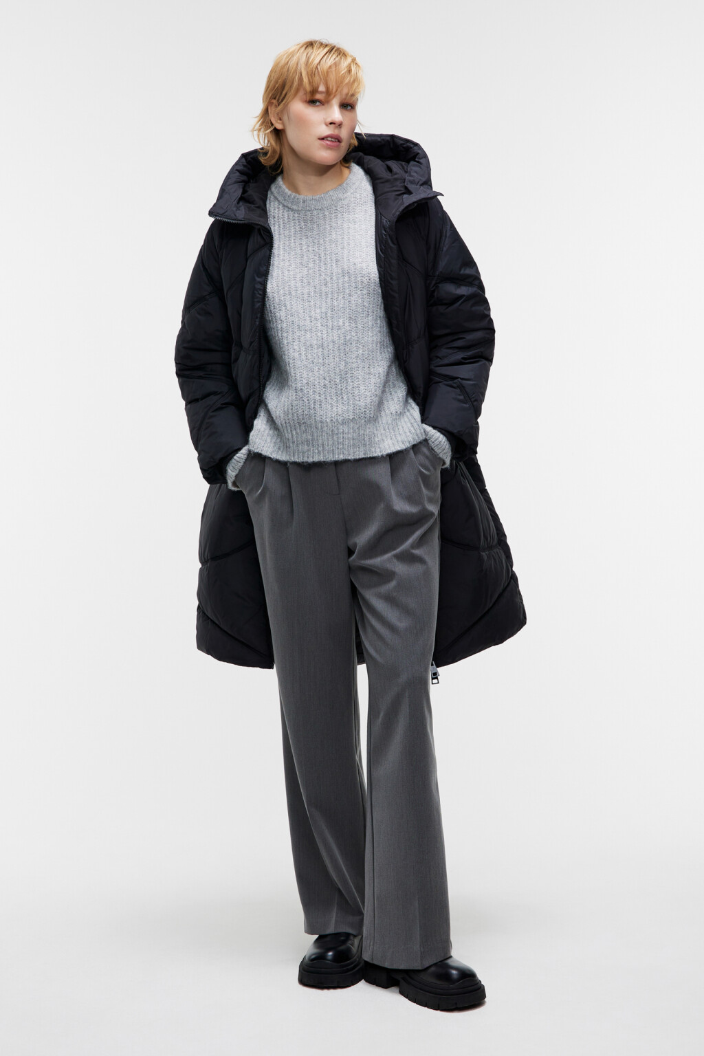 Пальто зимнее стеганое утепленное - цвет черный - 4