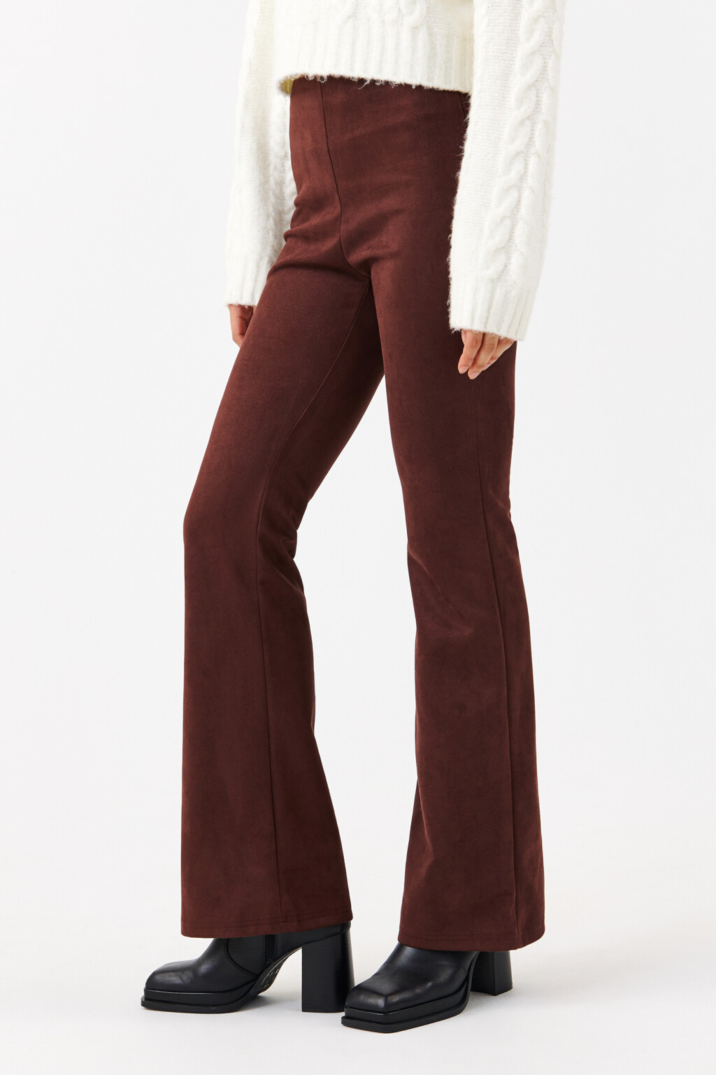 Брюки клеш замшевые с высокой посадкой - цвет коричневый - 2