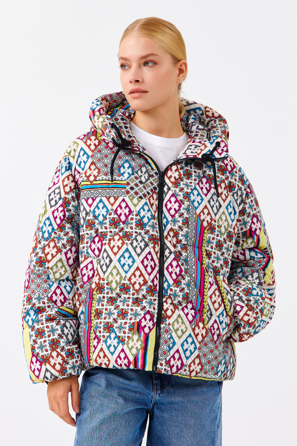 Куртка зимняя стеганая с капюшоном - цвет мультиколор - 1
