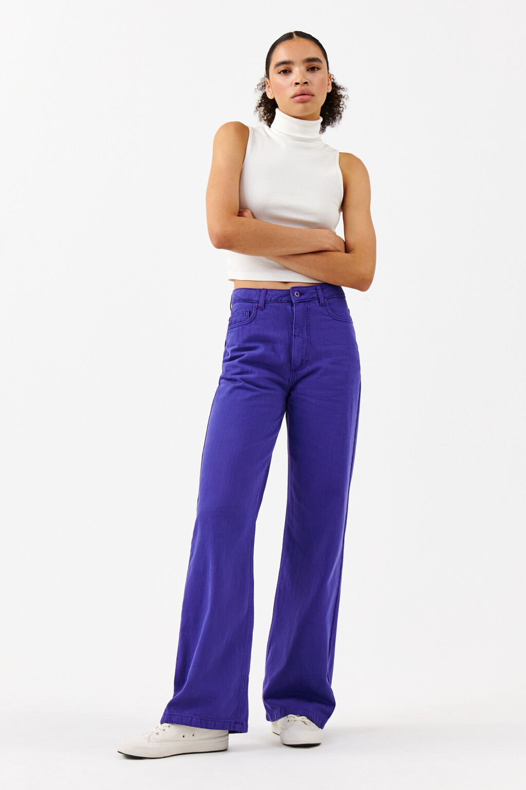 Джинсы-трубы широкие с высокой посадкой - цвет сиреневый - 4