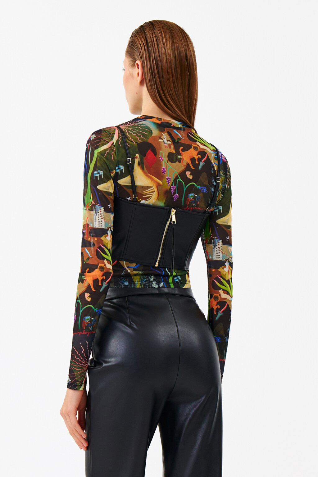 Топ из искусственной кожи на тонких бретелях - цвет черный - 3