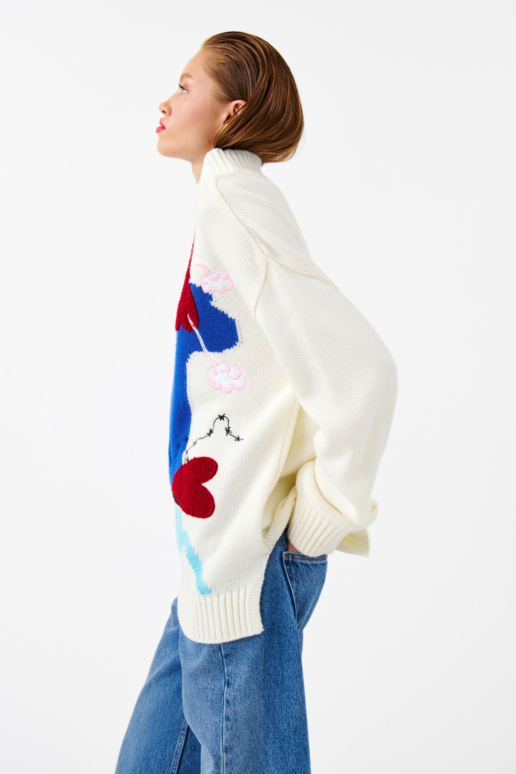 Свитер удлиненный с принтом-вышивкой - цвет мультиколор - 8