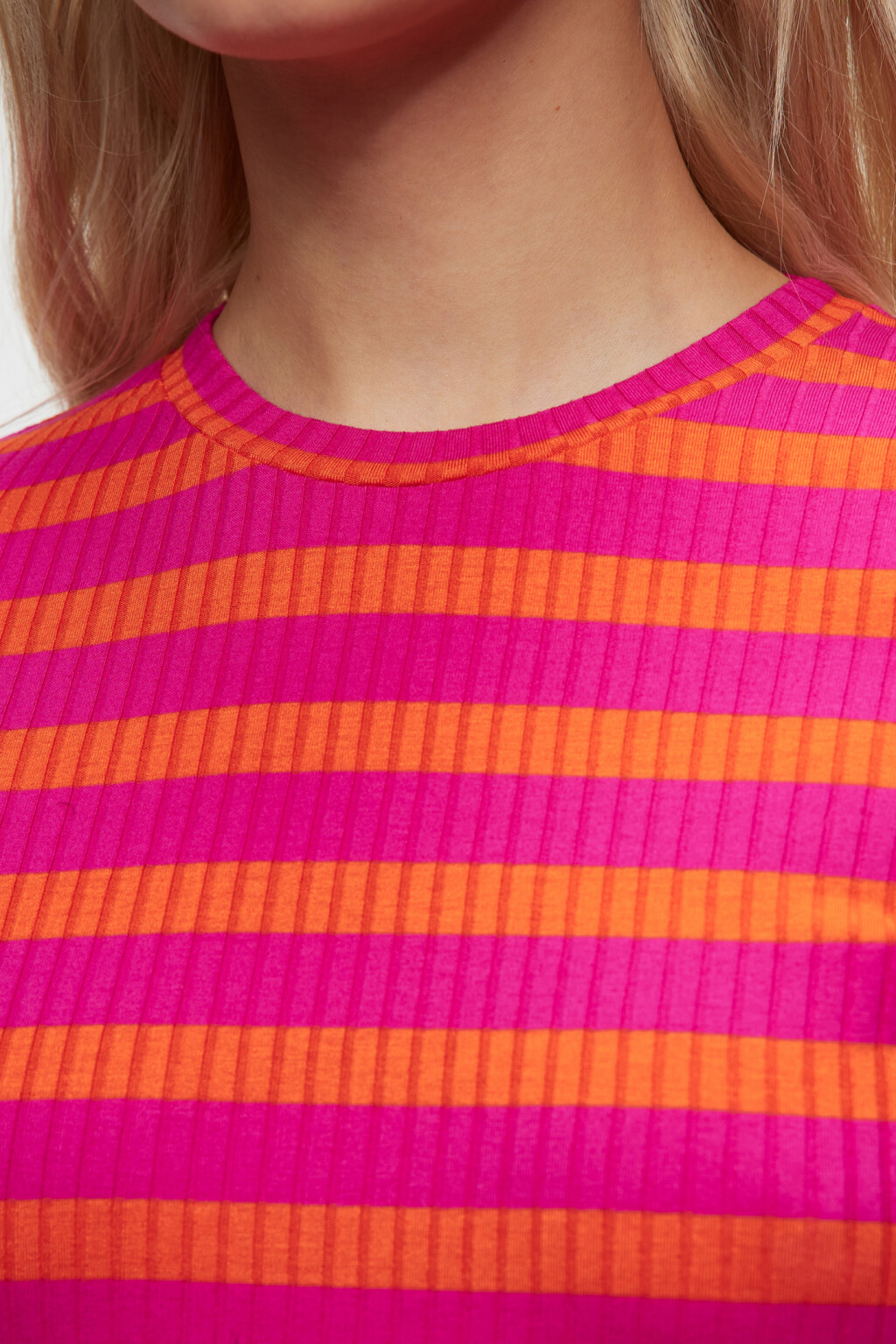 Лонгслив хлопковый облегающий в полоску - цвет розовый - 5