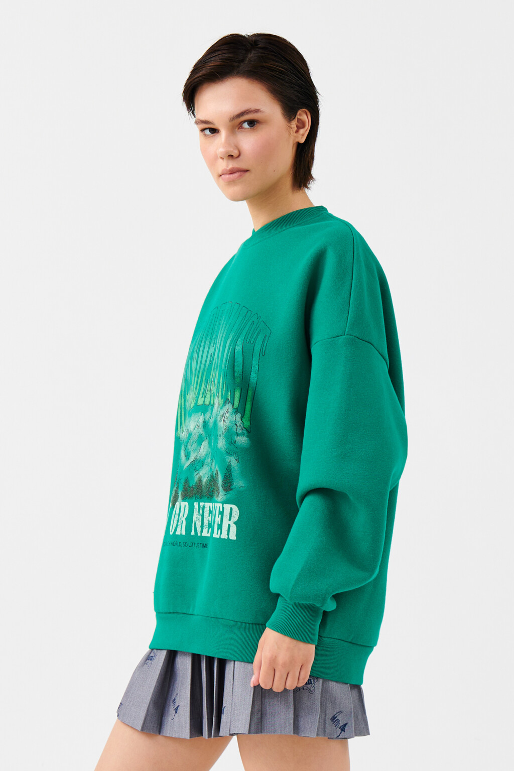 Свитшот утепленный с принтом - цвет зеленый - 2