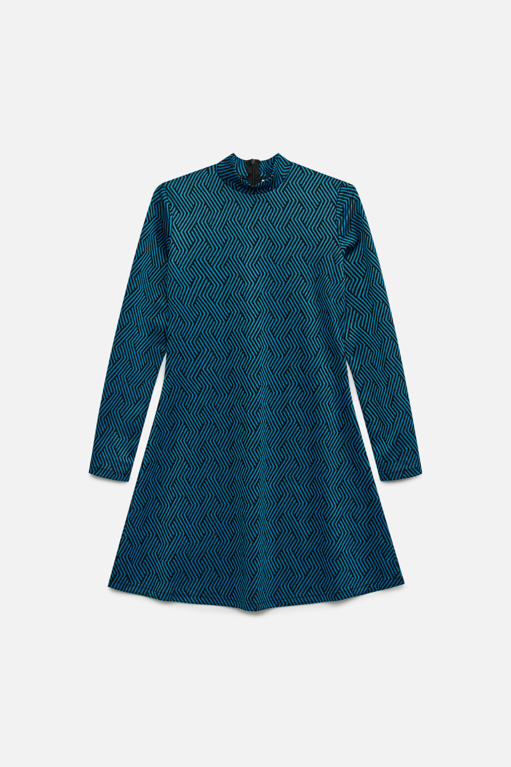 Платье мини с воротником-стойкой - цвет синий - 7