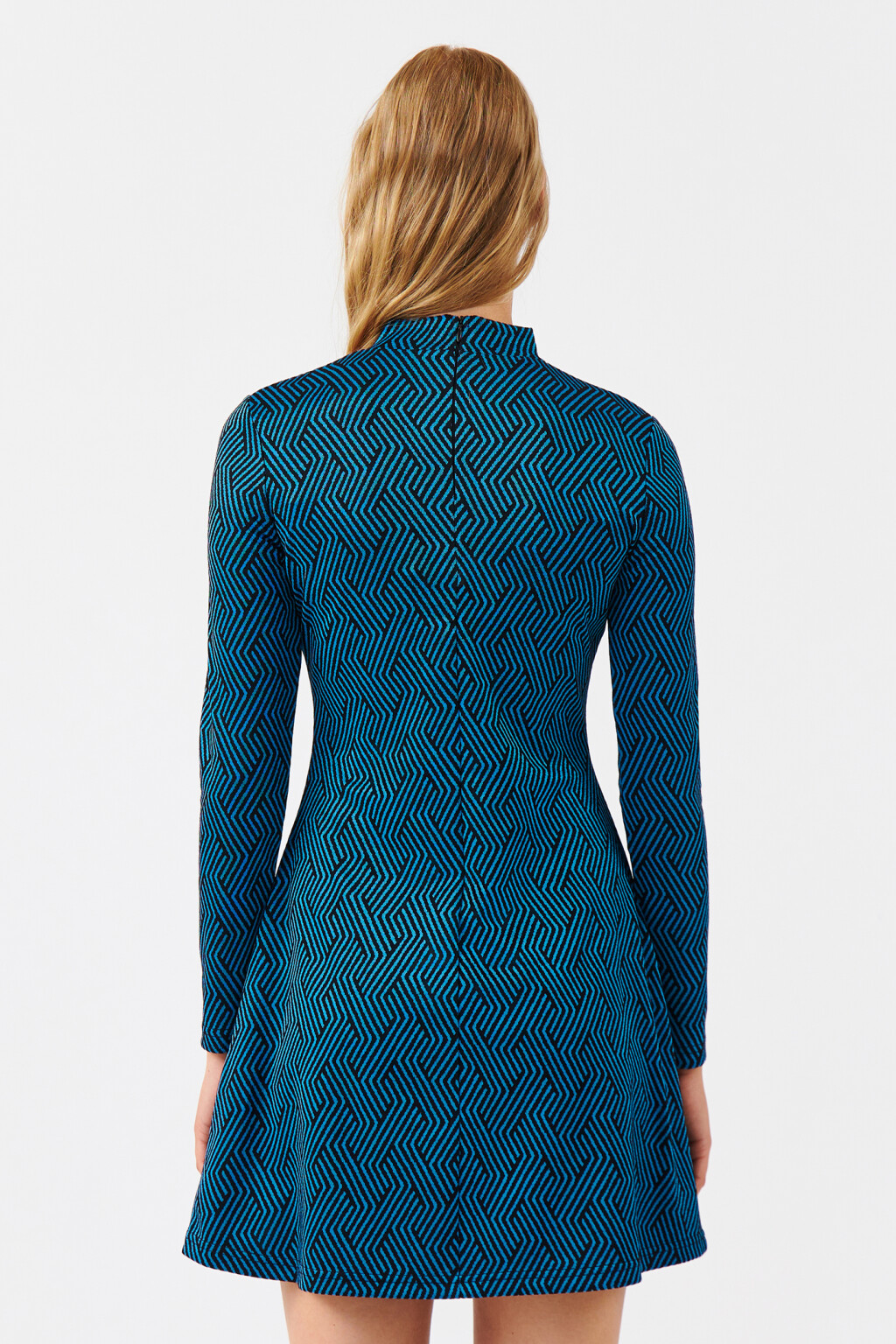 Платье мини с воротником-стойкой - цвет синий - 3