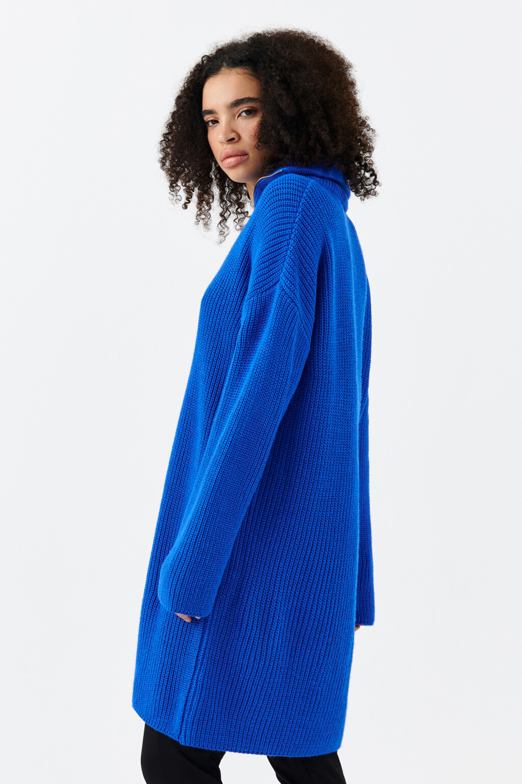 Платье миди толстой вязки с воротником - цвет синий - 2