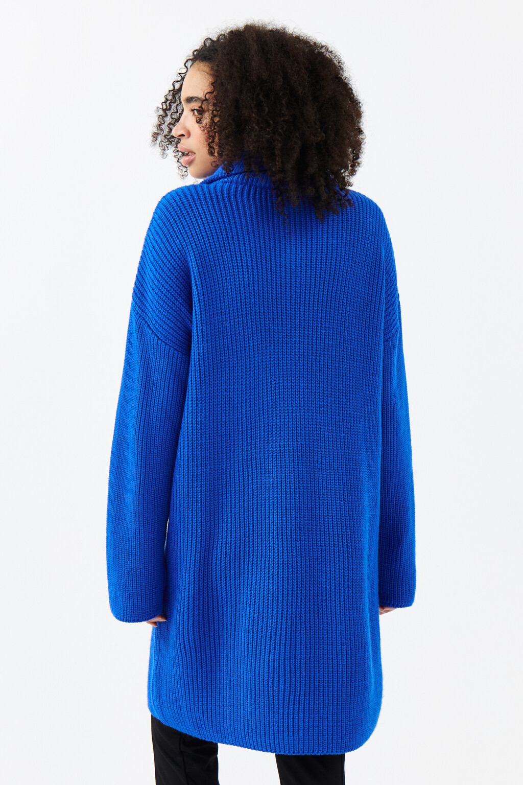 Платье миди толстой вязки с воротником - цвет синий - 3