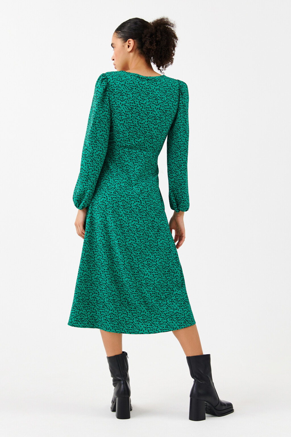 Платье миди с длинными рукавами - цвет зеленый - 3