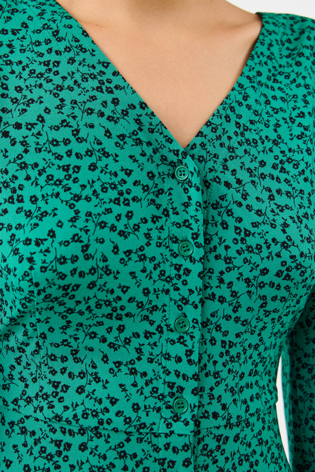 Платье миди с длинными рукавами - цвет зеленый - 6