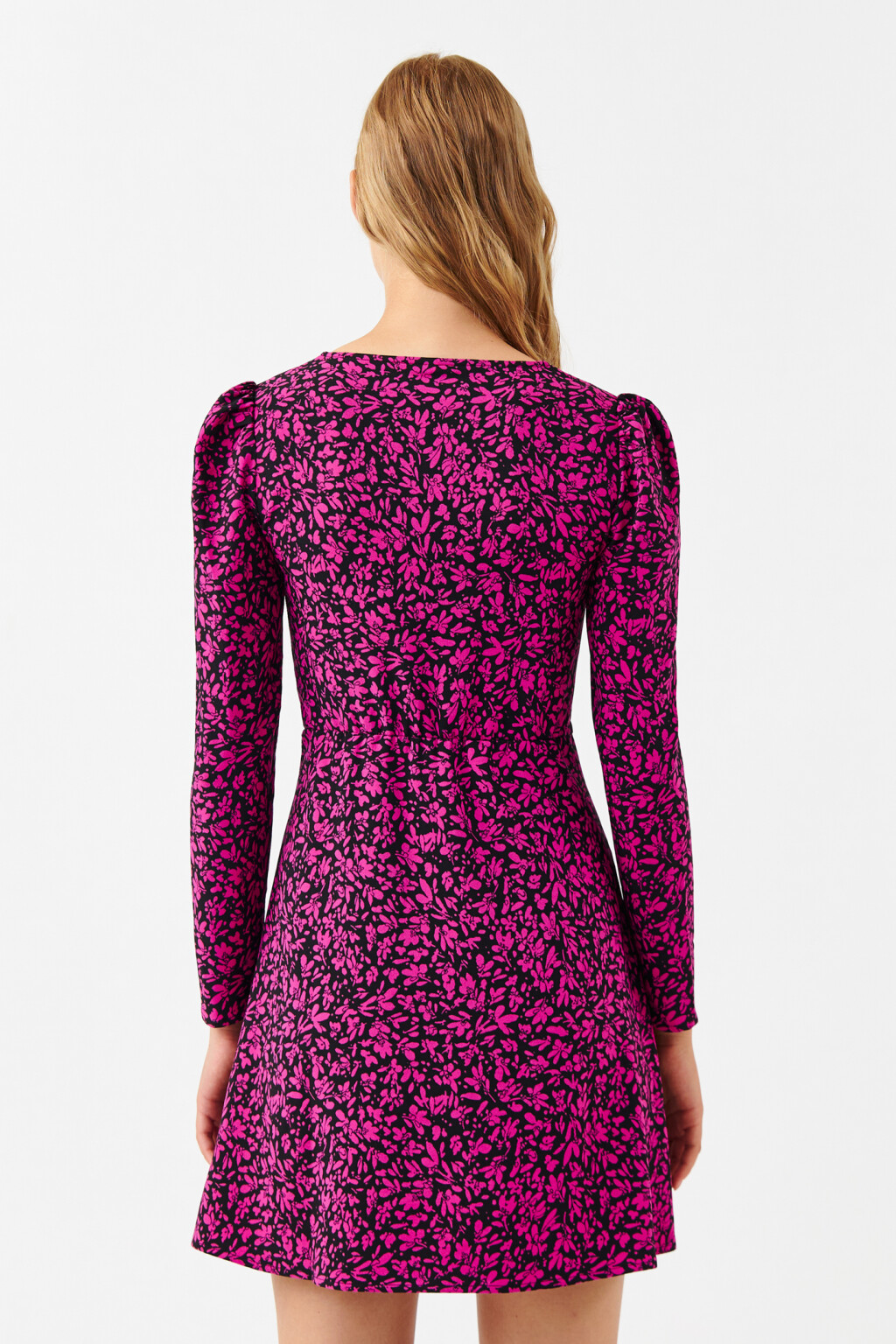 Платье мини с длинными рукавами - цвет розовый - 3