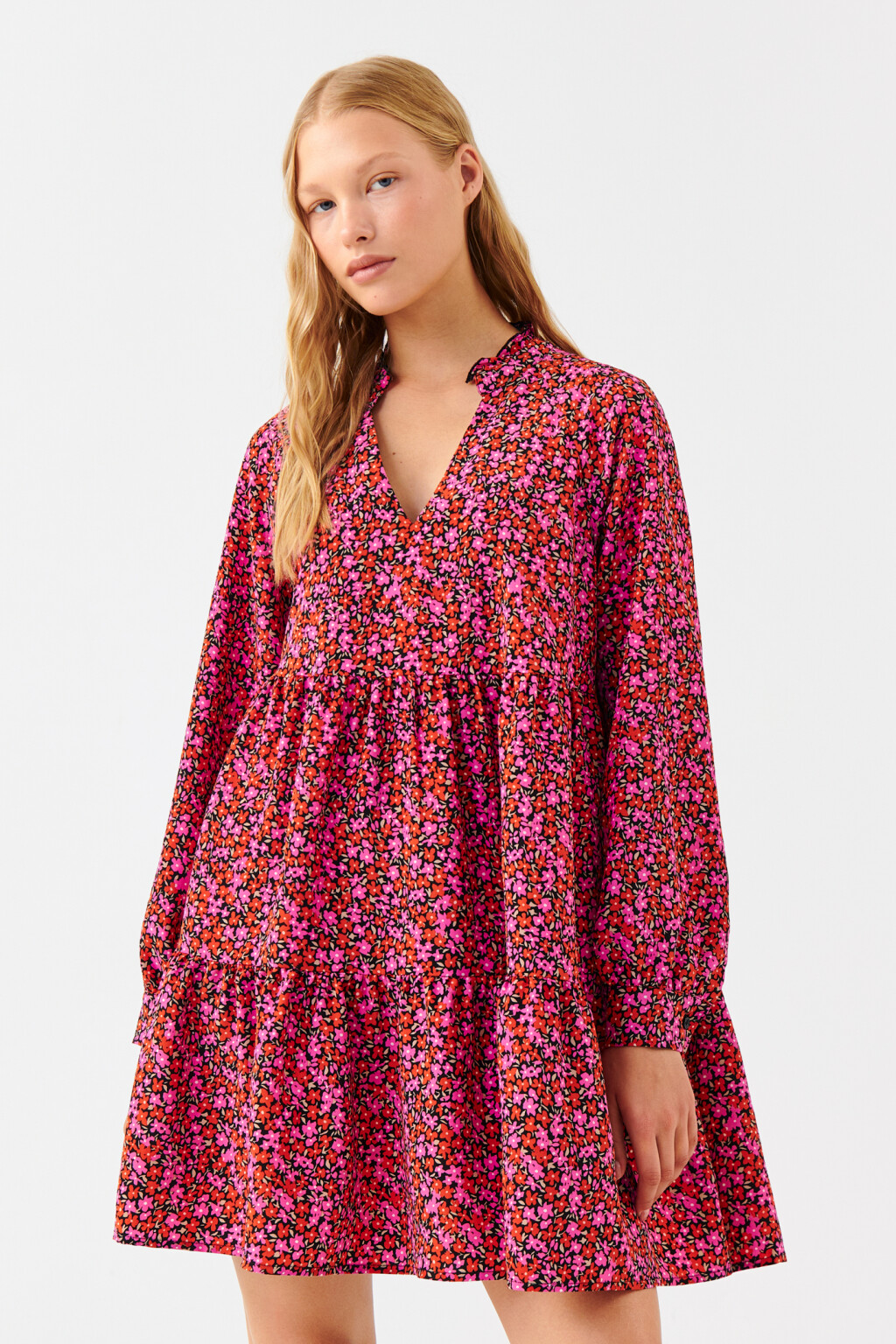 Платье бэбидолл с ярусной юбкой - цвет мультиколор - 1