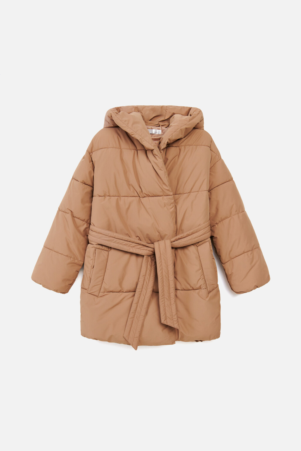 Куртка зимняя с капюшоном и поясом - цвет коричневый - 9