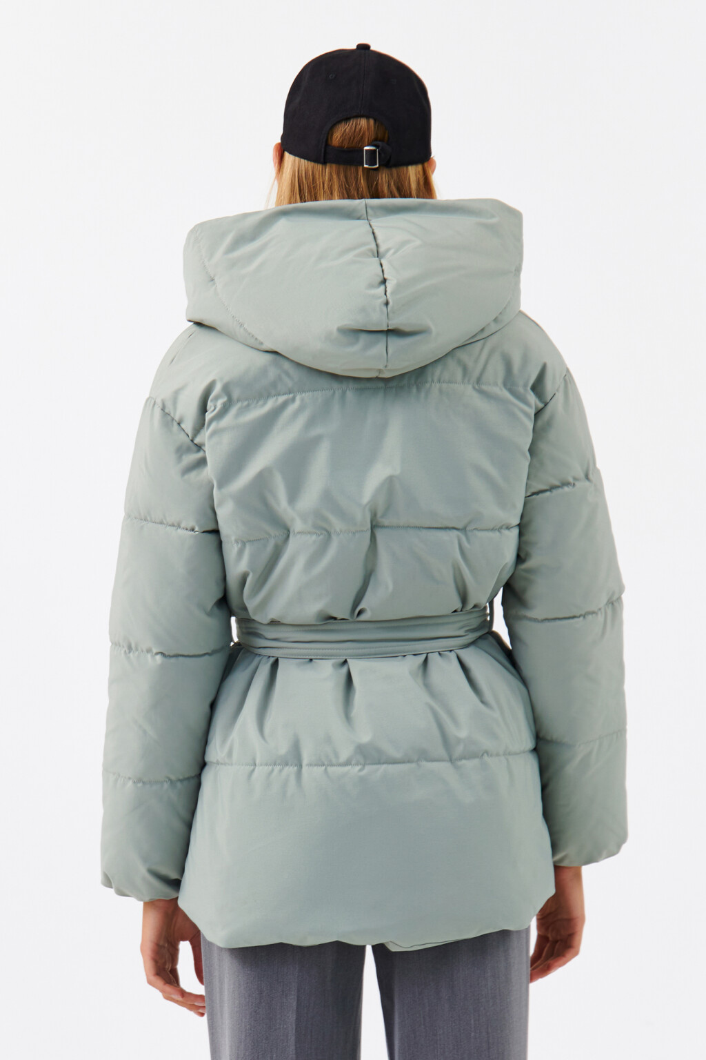 Куртка стеганая с капюшоном и поясом - цвет мятный - 7