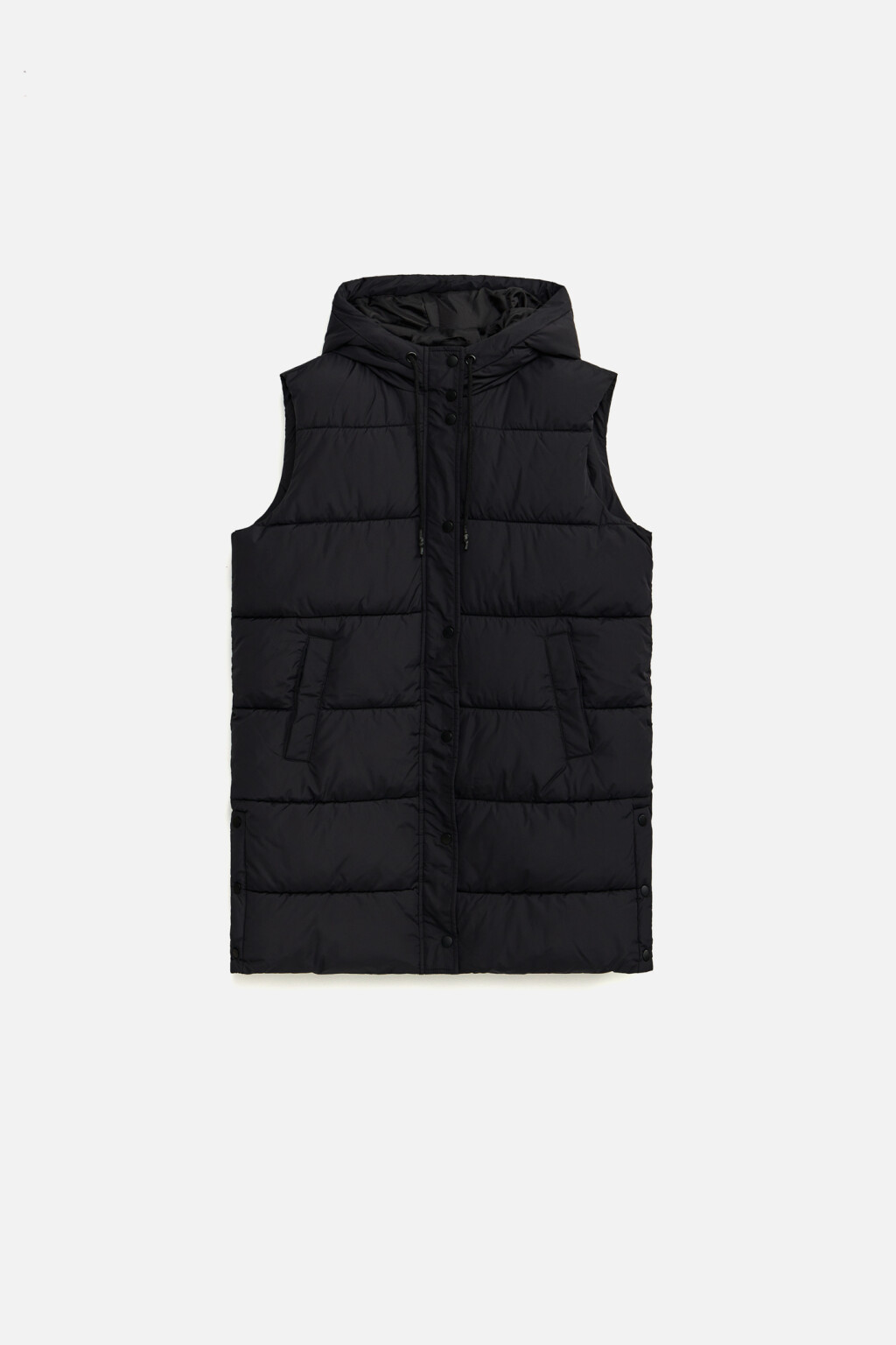 Жилет стеганый удлиненный с капюшоном - цвет черный - 7