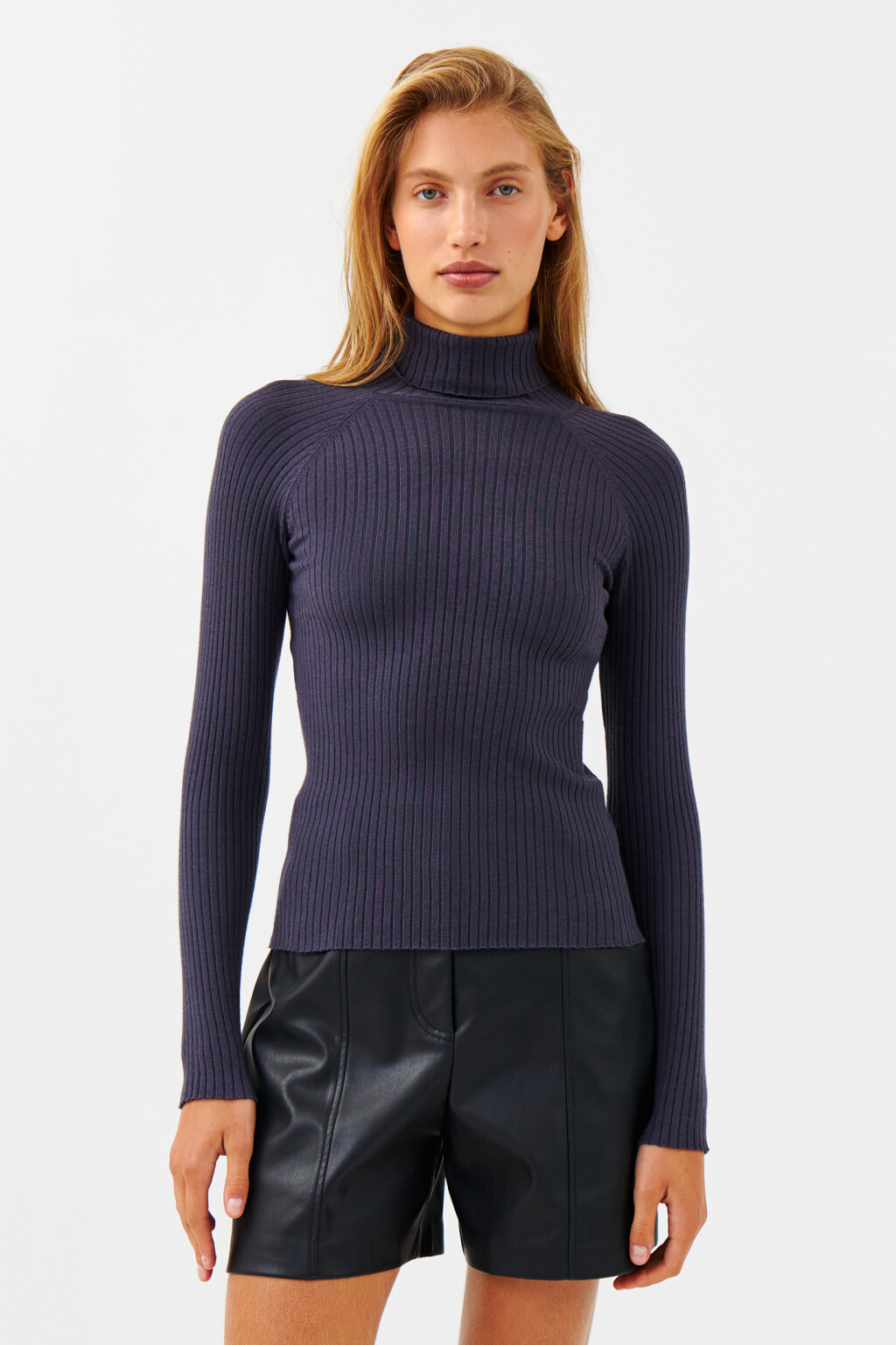 Водолазка облегающая в крупный рубчик - цвет серый - 1