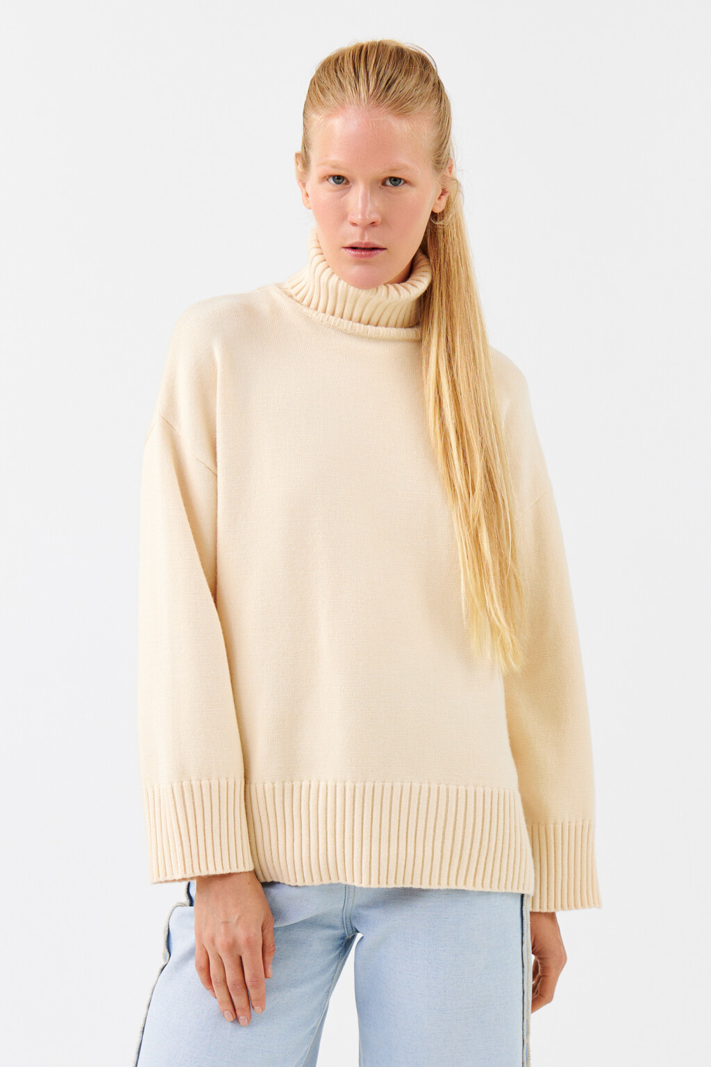 Свитер SWEATER свободный с боковыми разрезами - цвет белый - 1