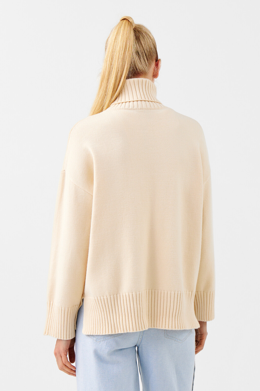 Свитер SWEATER свободный с боковыми разрезами - цвет белый - 3