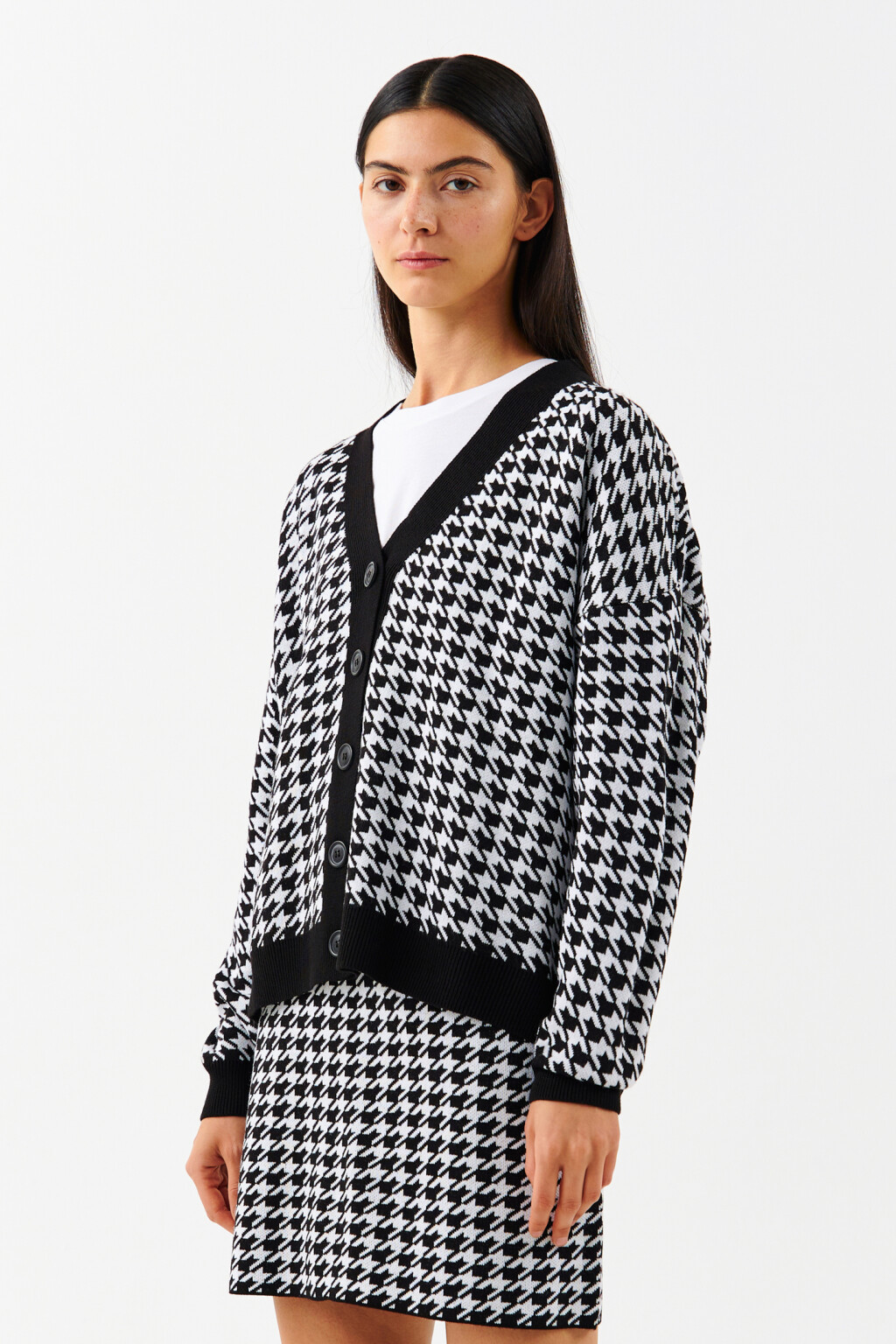 Кардиган вязаный с принтом гусиная лапка - цвет черный - 2