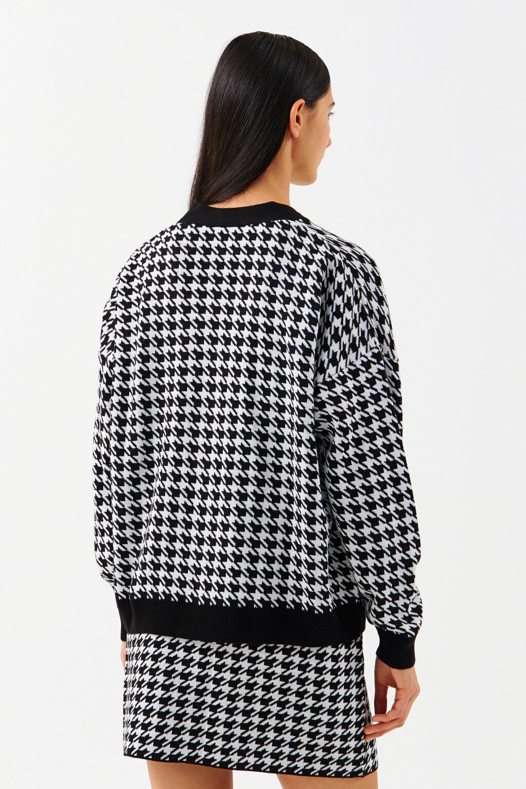 Кардиган вязаный с принтом гусиная лапка - цвет черный - 3