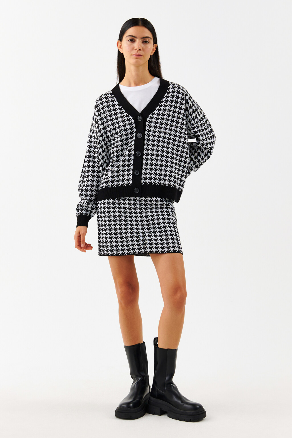 Кардиган вязаный с принтом гусиная лапка - цвет черный - 4