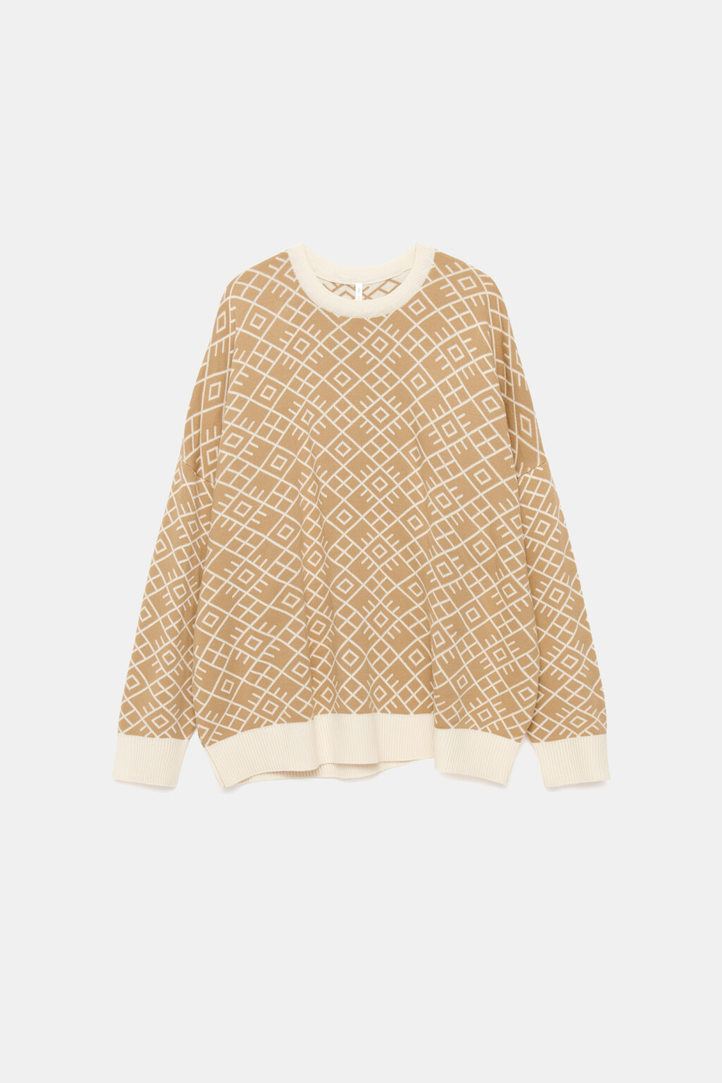 Свитер oversize вязаный с принтом - цвет бежевый - 8