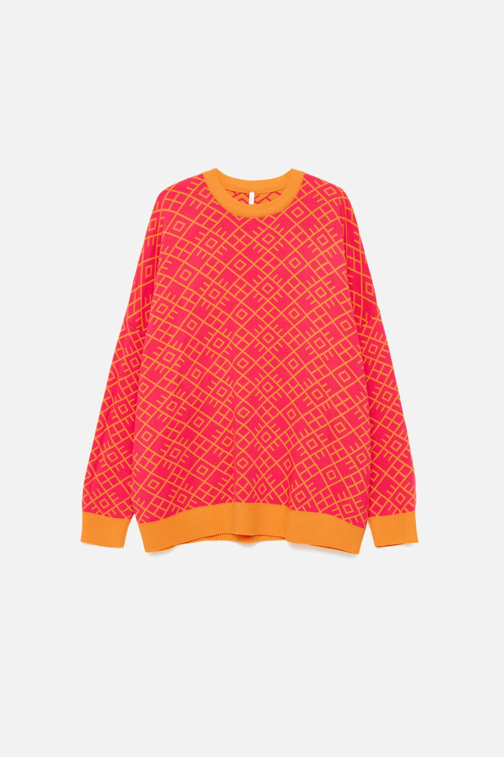 Свитер oversize вязаный с принтом - цвет розовый - 7