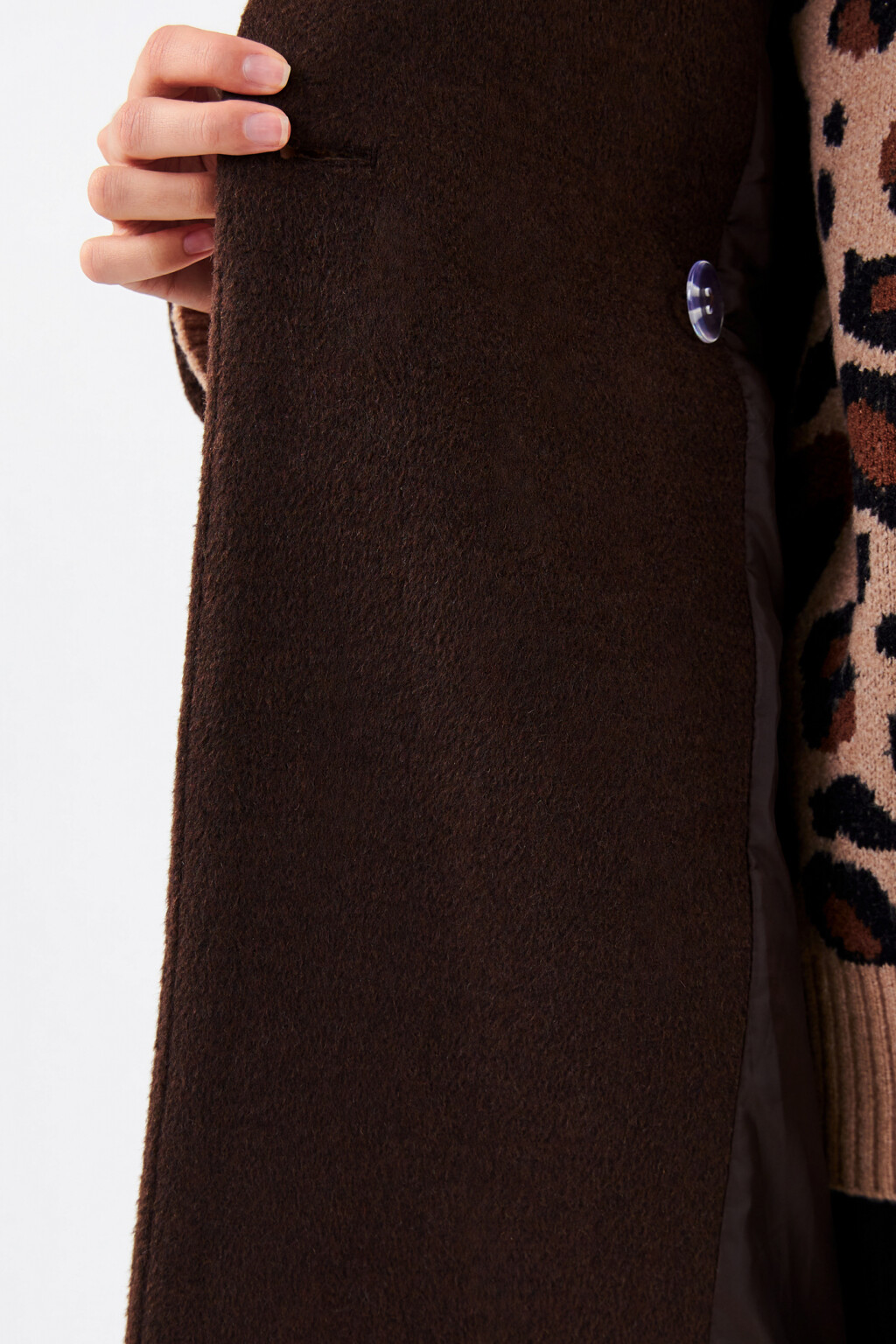 Пальто драповое длинное с поясом - цвет коричневый - 7