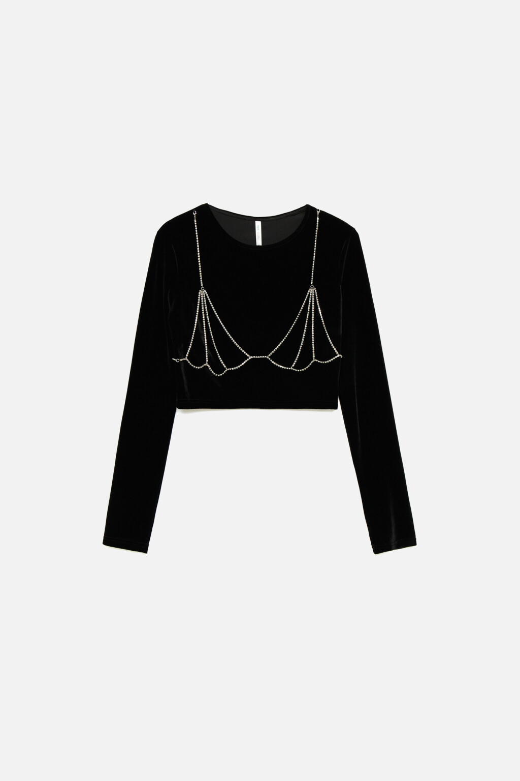 Лонгслив бархатный с декоративной цепочкой - цвет черный - 7