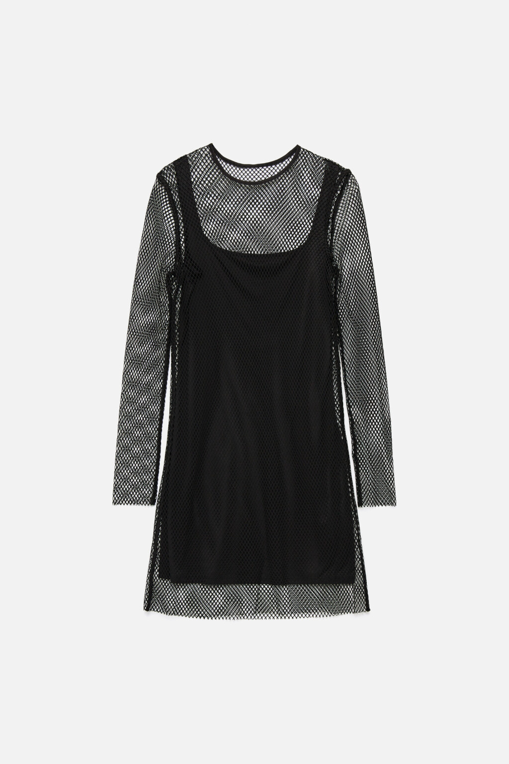 Платье мини сетчатое с подкладкой-майкой - цвет черный - 7