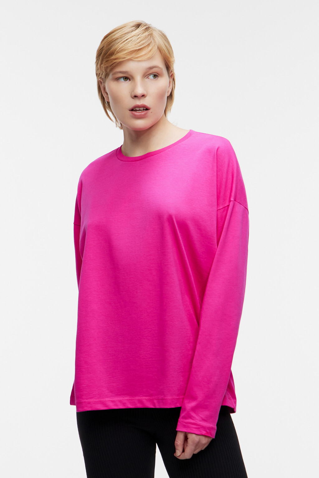 Лонгслив хлопковый однотонный oversize - цвет розовый - 1