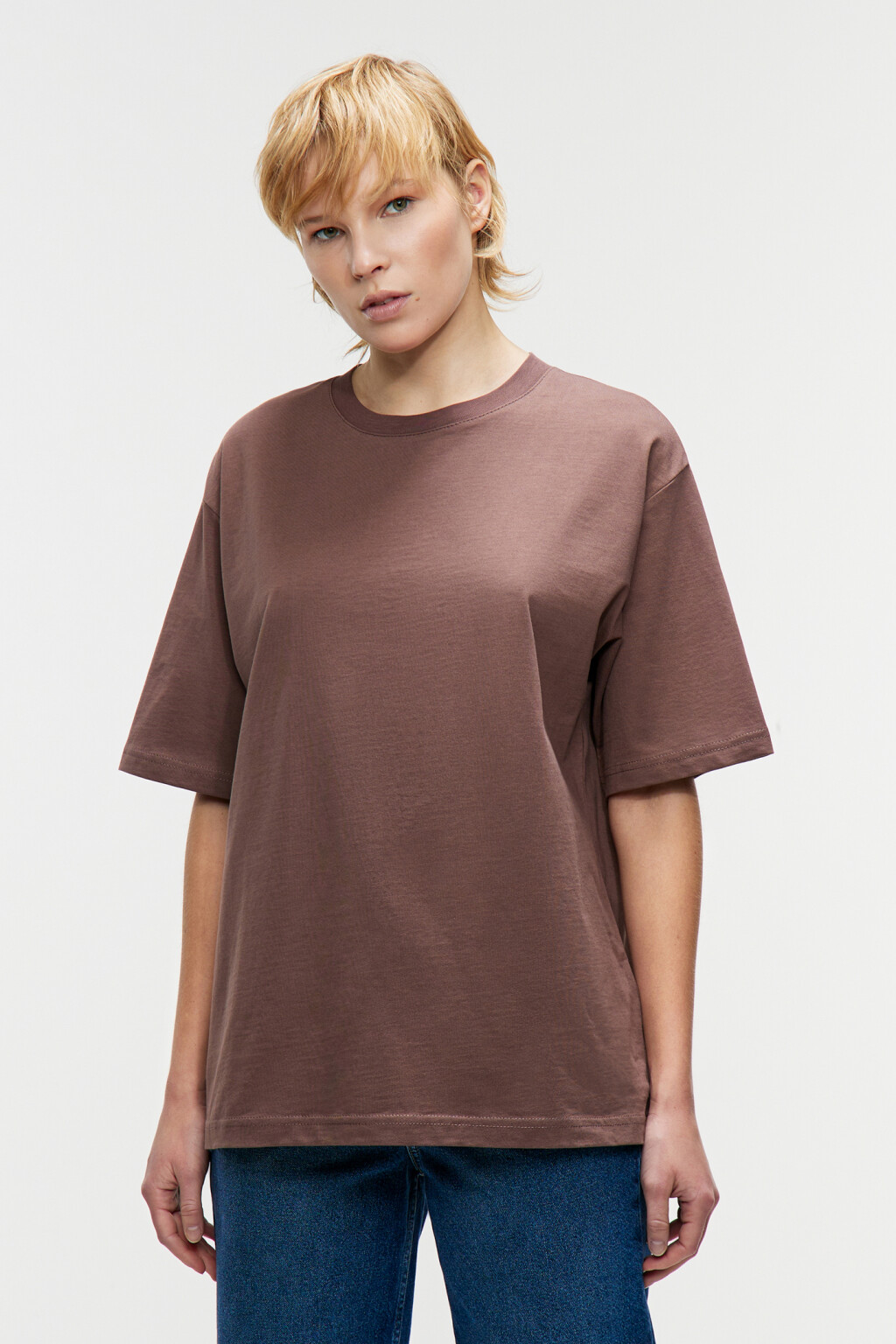 Футболка хлопковая свободного кроя - цвет бежевый - 1