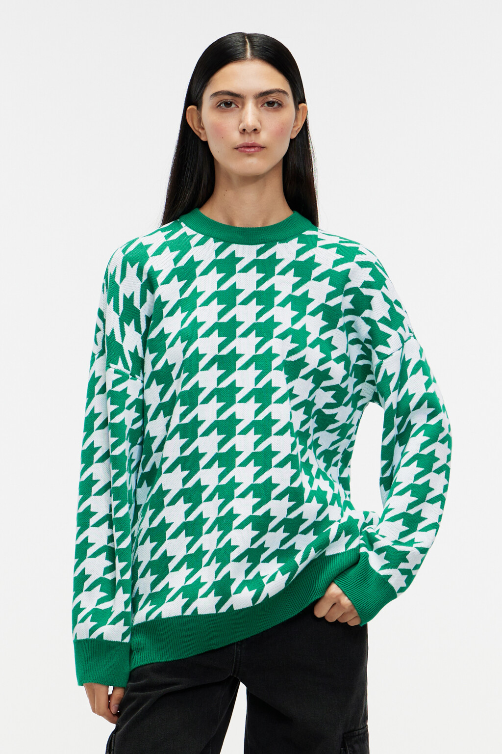 Джемпер oversize с принтом гусиная лапка - цвет зеленый - 1