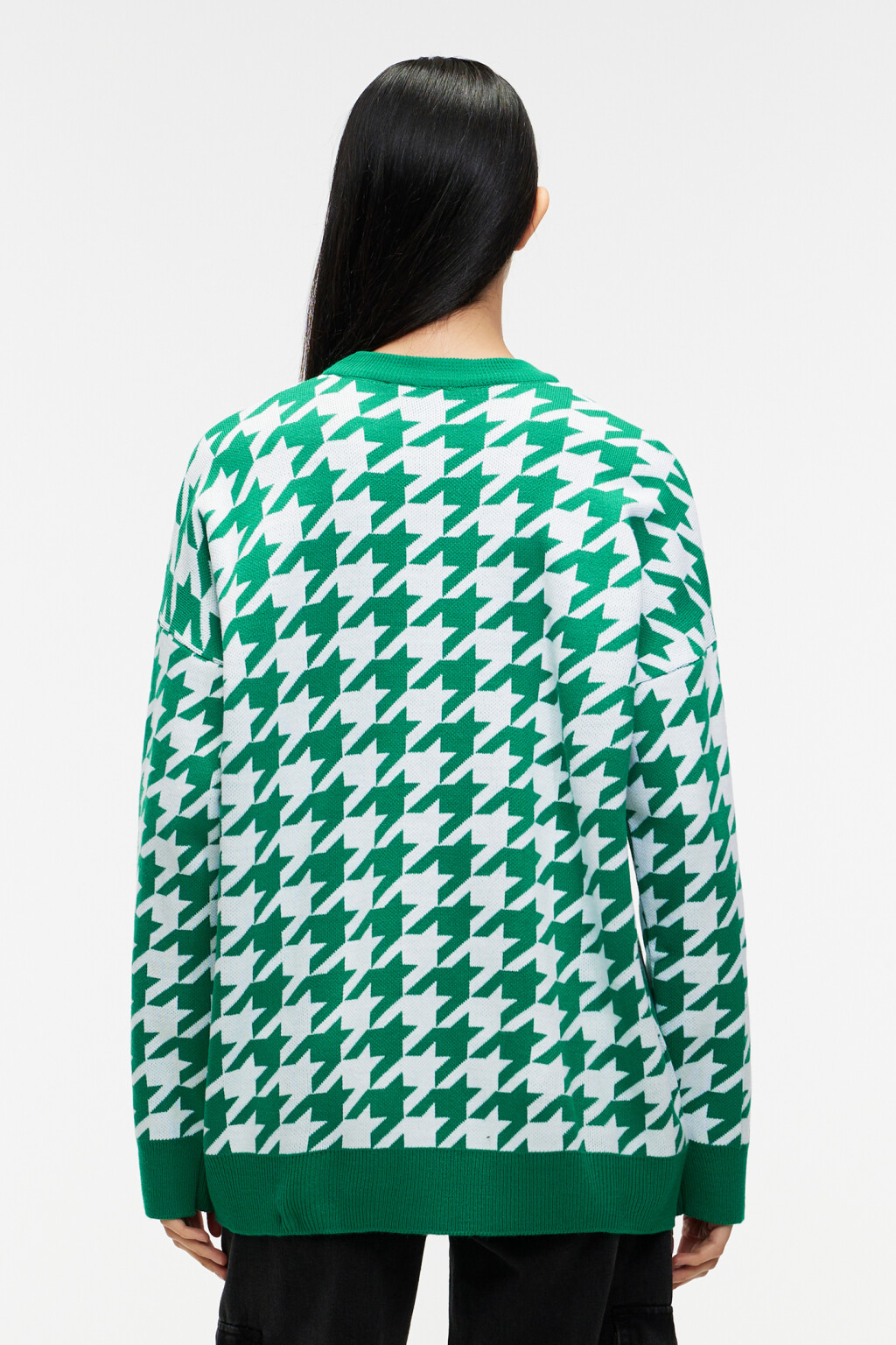 Джемпер oversize с принтом гусиная лапка - цвет зеленый - 3