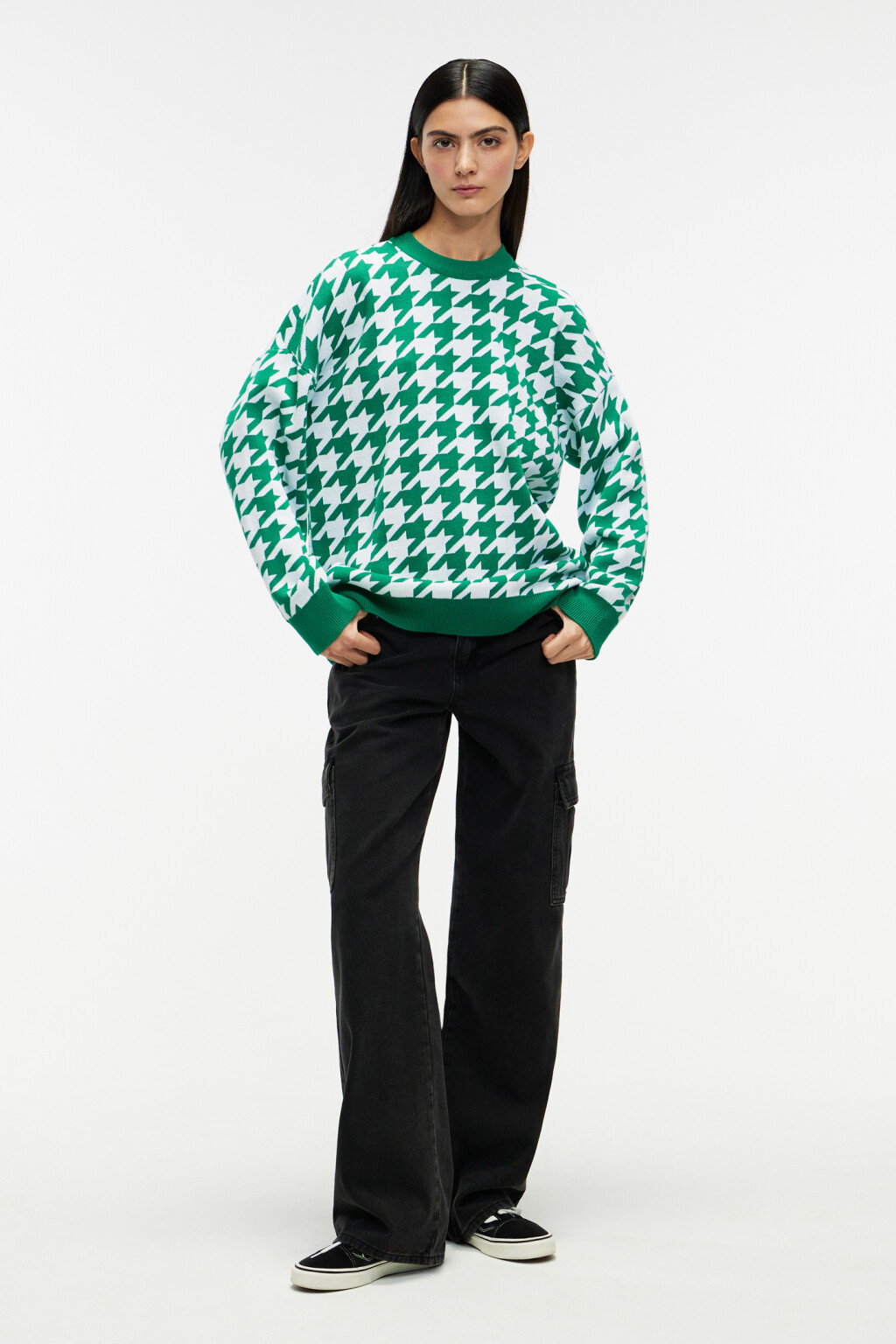 Джемпер oversize с принтом гусиная лапка - цвет зеленый - 4
