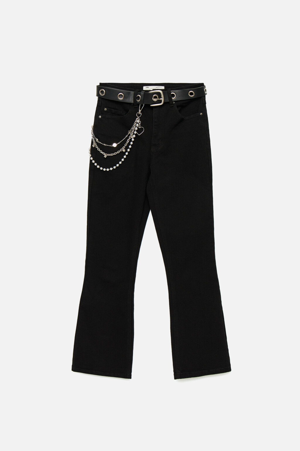 брюки джинсовые с ремнем и цепью декоративной женские
