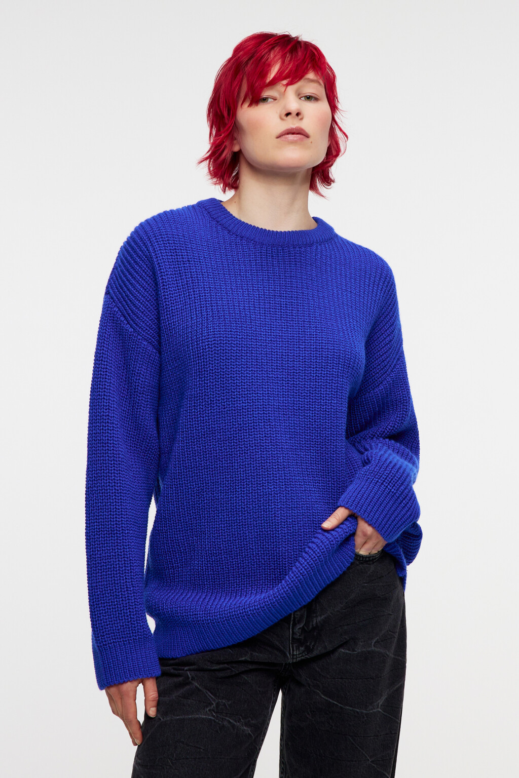 Свитер oversize акриловый тонкой вязки - цвет синий - 1