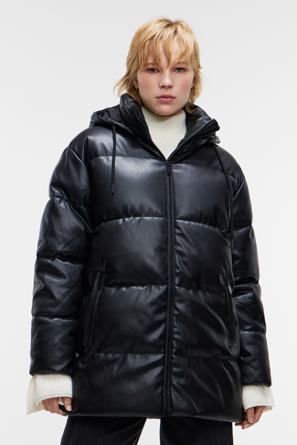 Куртка из искусственной кожи стеганая утепленная - цвет черный - 1