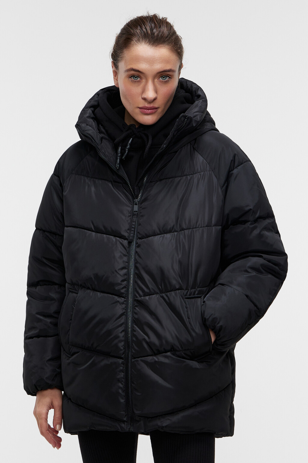 Куртка oversize стеганая с капюшоном - цвет черный - 1