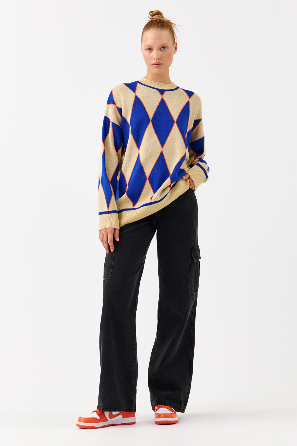 Свитер oversize с геометрическим принтом - цвет синий - 4